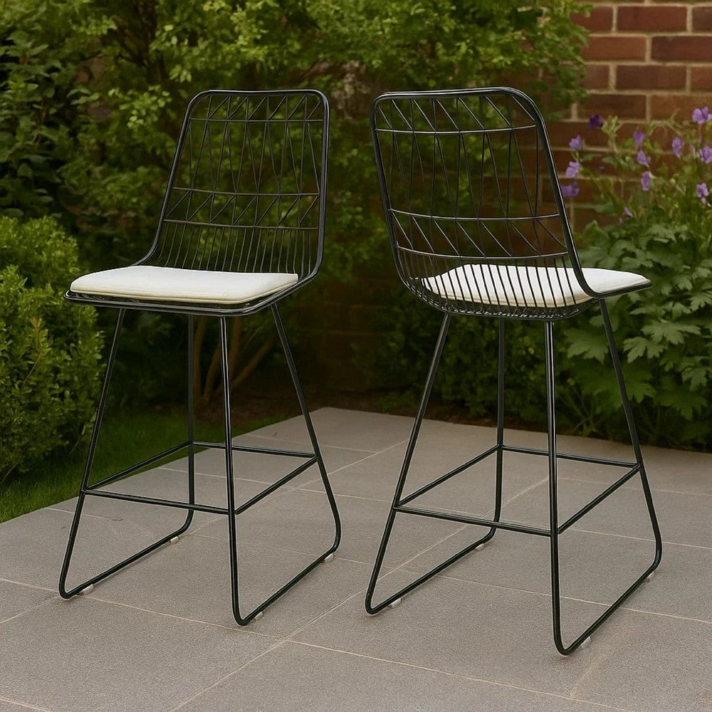 Outdoor Counter Stool Chair Set of 2, Black Iron Frame Construction -BM325003