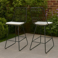 Outdoor Counter Stool Chair Set of 2, Black Iron Frame Construction -BM325003