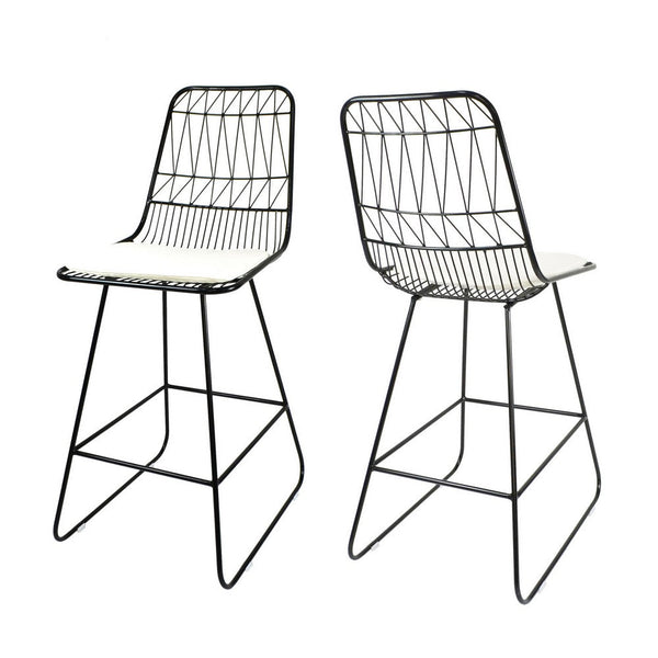 Outdoor Counter Stool Chair Set of 2, Black Iron Frame Construction