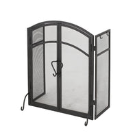 Tri Fold Fireplace Screen with 4 pcs Tool Set, Fine Mesh, Black Doors -BM325004