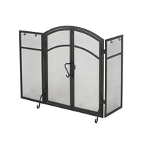 Tri Fold Fireplace Screen with 4 pcs Tool Set, Fine Mesh, Black Doors -BM325004