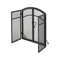 Tri Fold Fireplace Screen with 4 pcs Tool Set, Fine Mesh, Black Doors -BM325004
