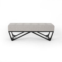 Liba Ottoman Bench, Button Tufted Beige Fabric, Black Frame, 47 Inch -BM325005