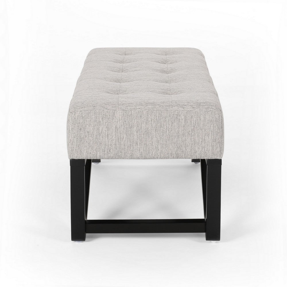 Liba Ottoman Bench, Button Tufted Beige Fabric, Black Frame, 47 Inch -BM325005