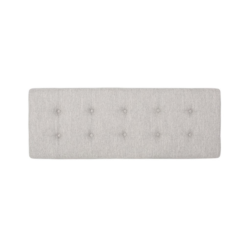 Liba Ottoman Bench, Button Tufted Beige Fabric, Black Frame, 47 Inch -BM325005