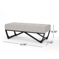 Liba Ottoman Bench, Button Tufted Beige Fabric, Black Frame, 47 Inch -BM325005
