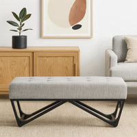 Liba Ottoman Bench, Button Tufted Beige Fabric, Black Frame, 47 Inch -BM325005