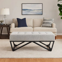 Liba Ottoman Bench, Button Tufted Beige Fabric, Black Frame, 47 Inch -BM325005
