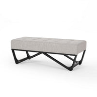 Liba Ottoman Bench, Button Tufted Beige Fabric, Black Frame, 47 Inch -BM325005
