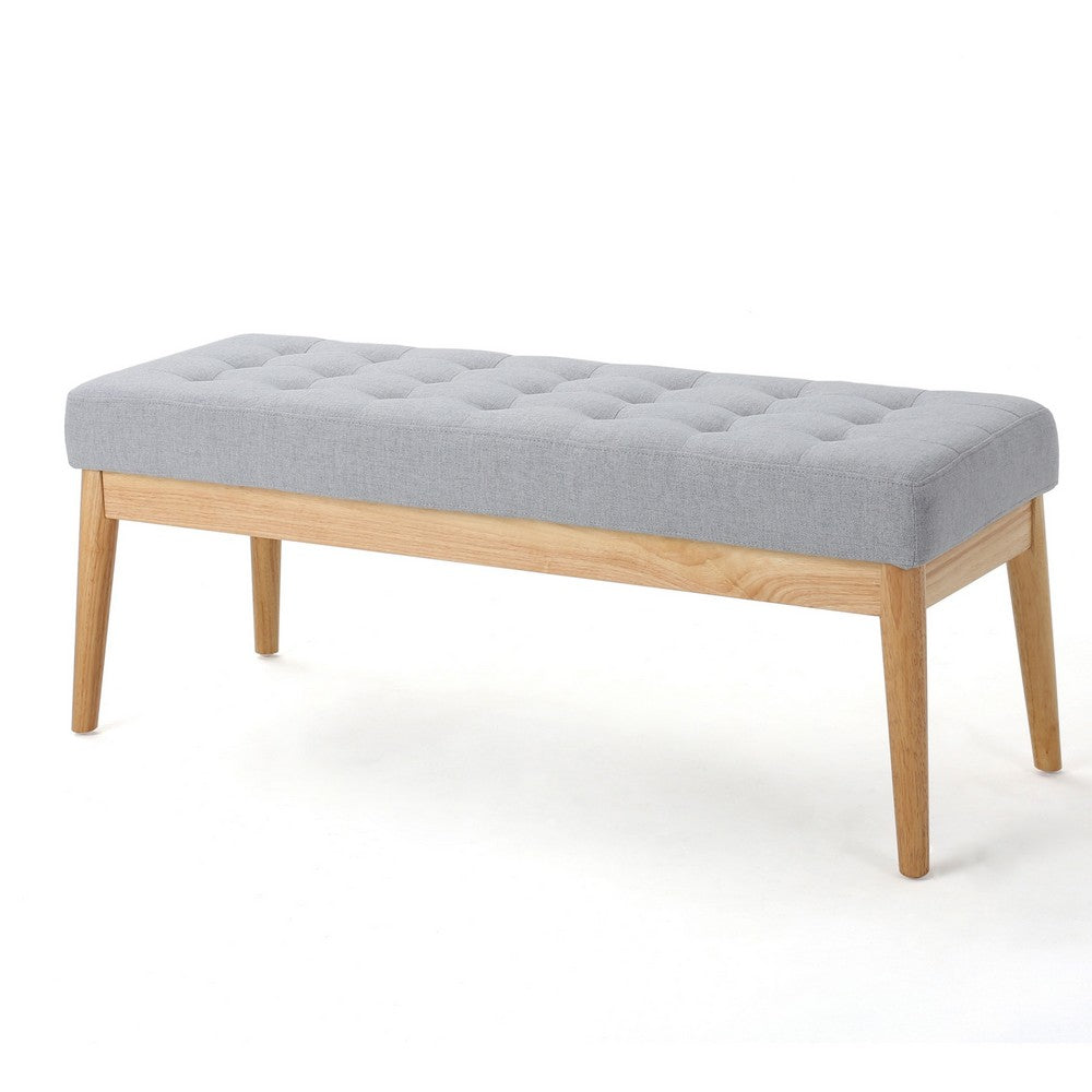 Gisa Ottoman Bench, Light Gray Fabric Tufted Seat, Brown Wood, 44 Inch -BM325007