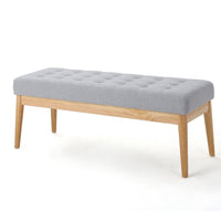 Gisa Ottoman Bench, Light Gray Fabric Tufted Seat, Brown Wood, 44 Inch -BM325007