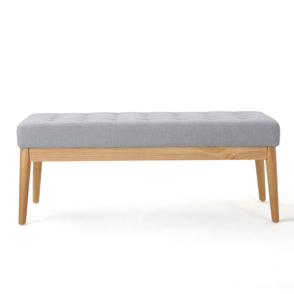 Gisa Ottoman Bench, Light Gray Fabric Tufted Seat, Brown Wood, 44 Inch -BM325007