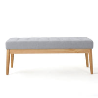 Gisa Ottoman Bench, Light Gray Fabric Tufted Seat, Brown Wood, 44 Inch -BM325007