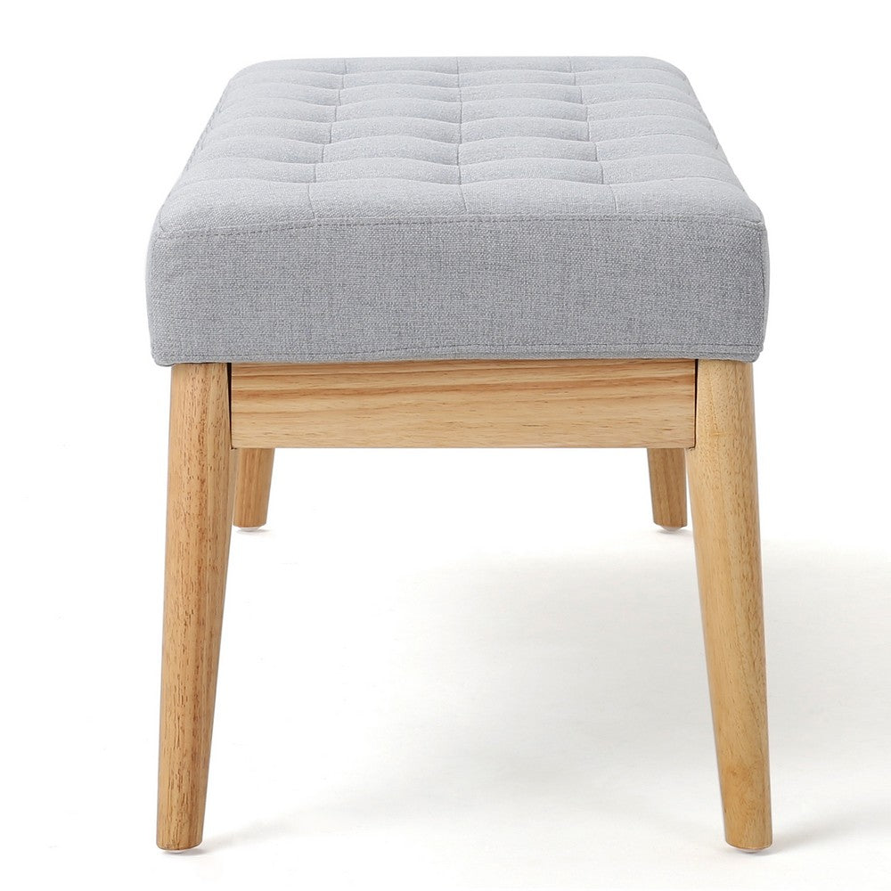 Gisa Ottoman Bench, Light Gray Fabric Tufted Seat, Brown Wood, 44 Inch -BM325007
