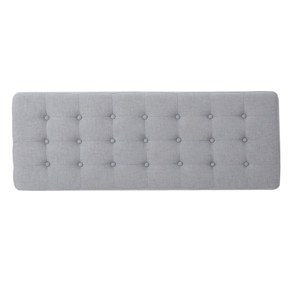 Gisa Ottoman Bench, Light Gray Fabric Tufted Seat, Brown Wood, 44 Inch -BM325007