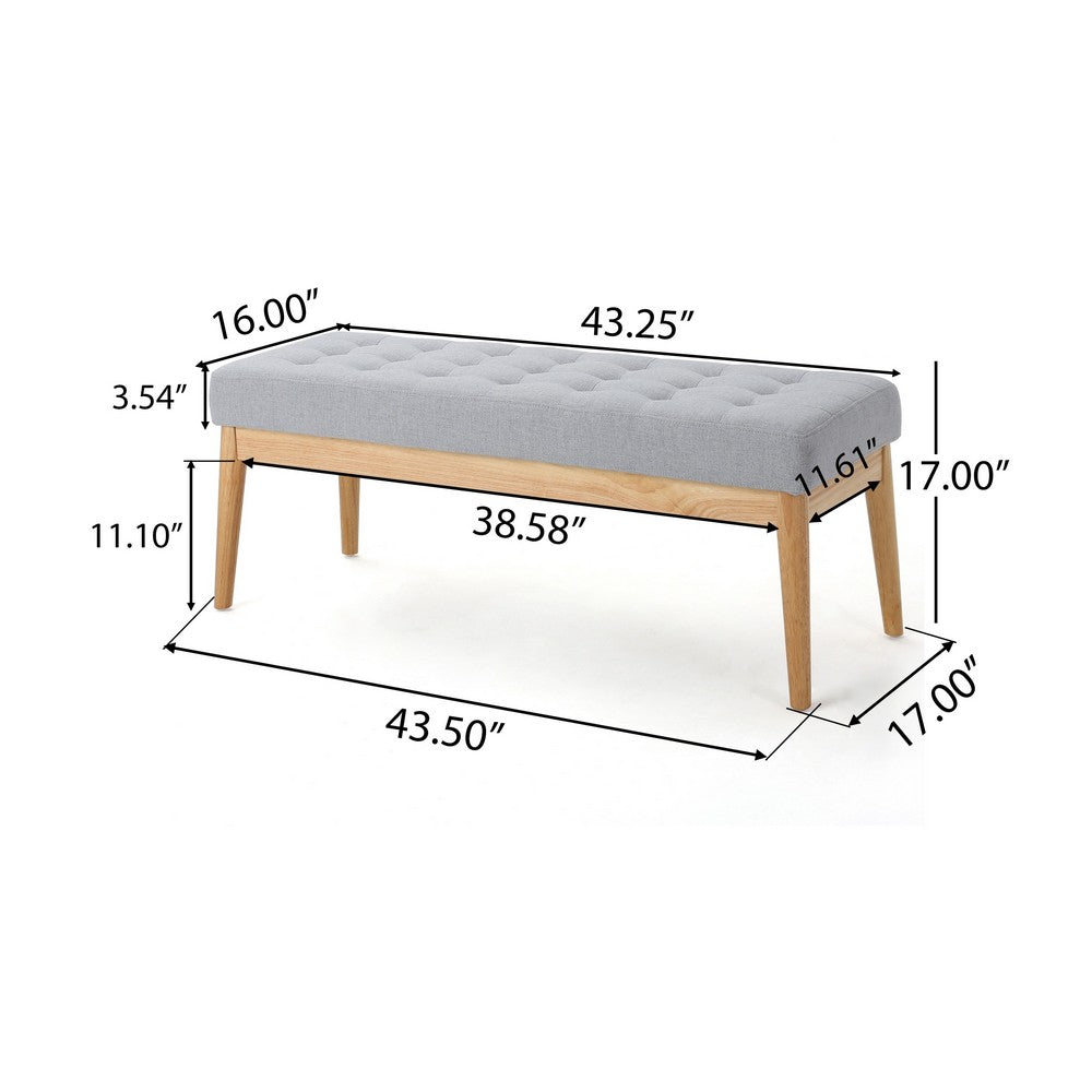 Gisa Ottoman Bench, Light Gray Fabric Tufted Seat, Brown Wood, 44 Inch -BM325007