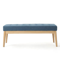 Gisa Ottoman Bench, Blue Fabric Tufted, Natural Brown Wood, 44 Inch -BM325008