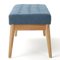 Gisa Ottoman Bench, Blue Fabric Tufted, Natural Brown Wood, 44 Inch -BM325008