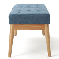 Gisa Ottoman Bench, Blue Fabric Tufted, Natural Brown Wood, 44 Inch -BM325008
