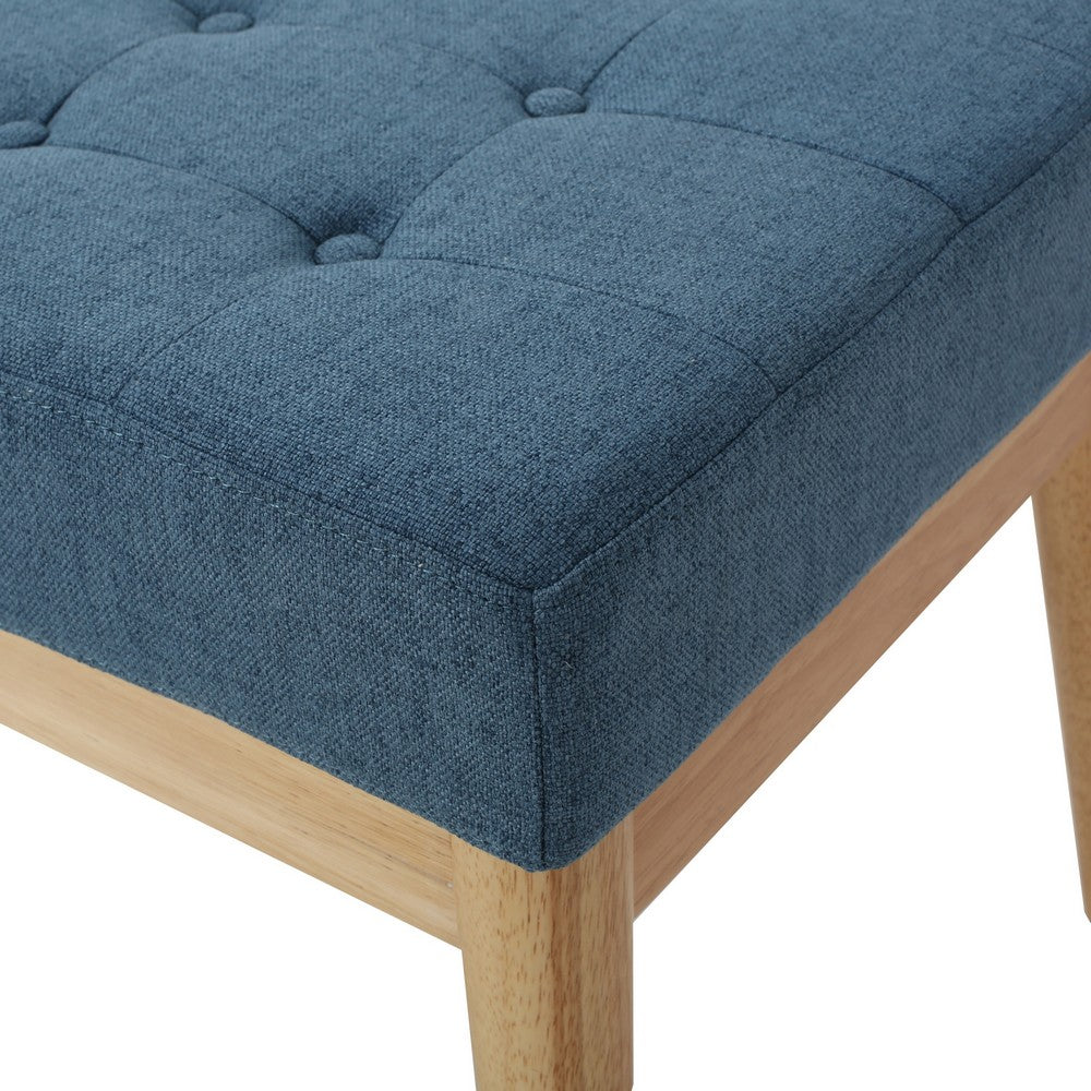 Gisa Ottoman Bench, Blue Fabric Tufted, Natural Brown Wood, 44 Inch -BM325008