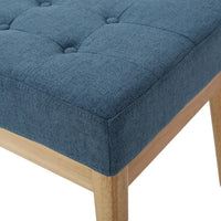 Gisa Ottoman Bench, Blue Fabric Tufted, Natural Brown Wood, 44 Inch -BM325008