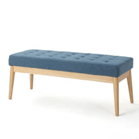 Gisa Ottoman Bench, Blue Fabric Tufted, Natural Brown Wood, 44 Inch -BM325008