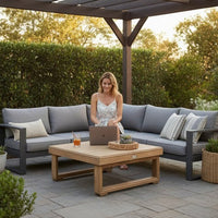 Chelsie Outdoor Coffee Table, Slatted Top, Brown Wood, Square 28 Inch -BM325010