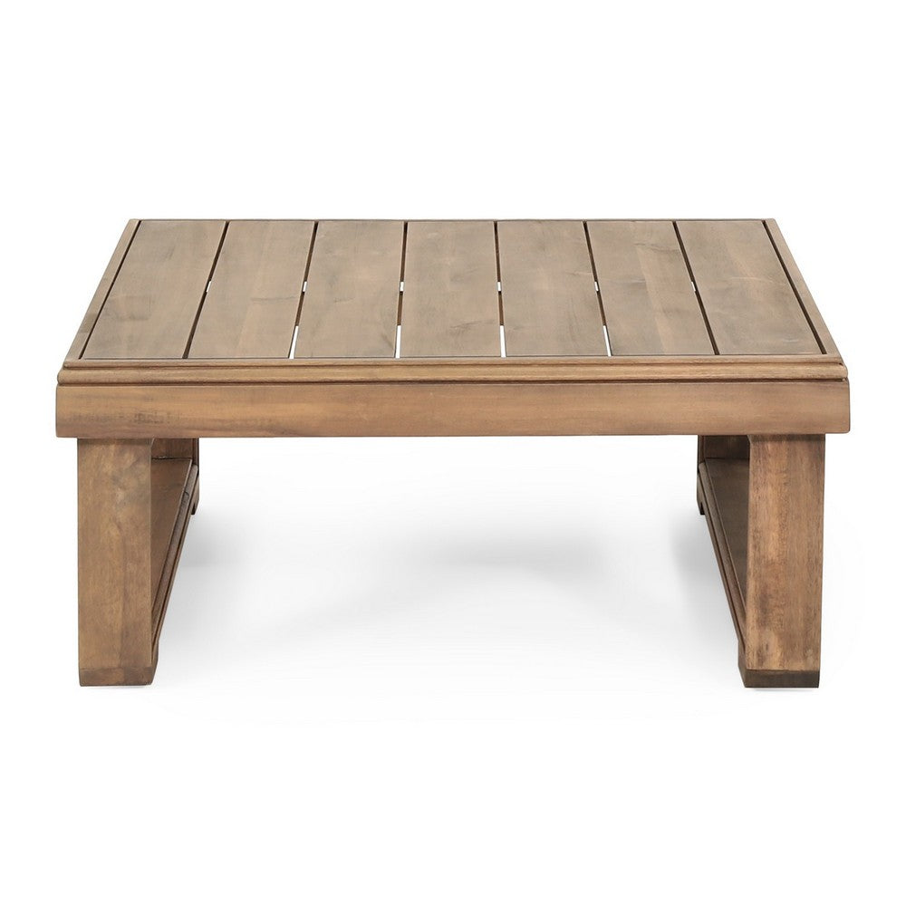 Chelsie Outdoor Coffee Table, Slatted Top, Brown Wood, Square 28 Inch -BM325010