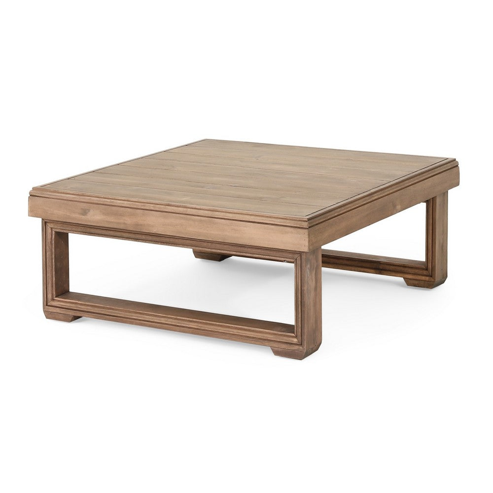 Chelsie Outdoor Coffee Table, Slatted Top, Brown Wood, Square 28 Inch -BM325010