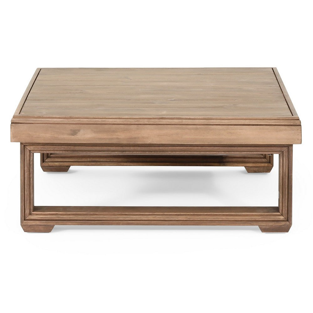 Chelsie Outdoor Coffee Table, Slatted Top, Brown Wood, Square 28 Inch -BM325010