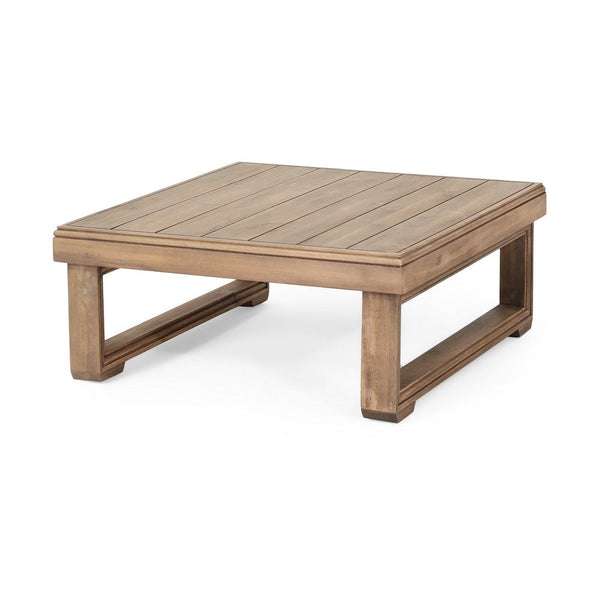 Chelsie Outdoor Coffee Table, Slatted Top, Brown Wood, Square 28 Inch