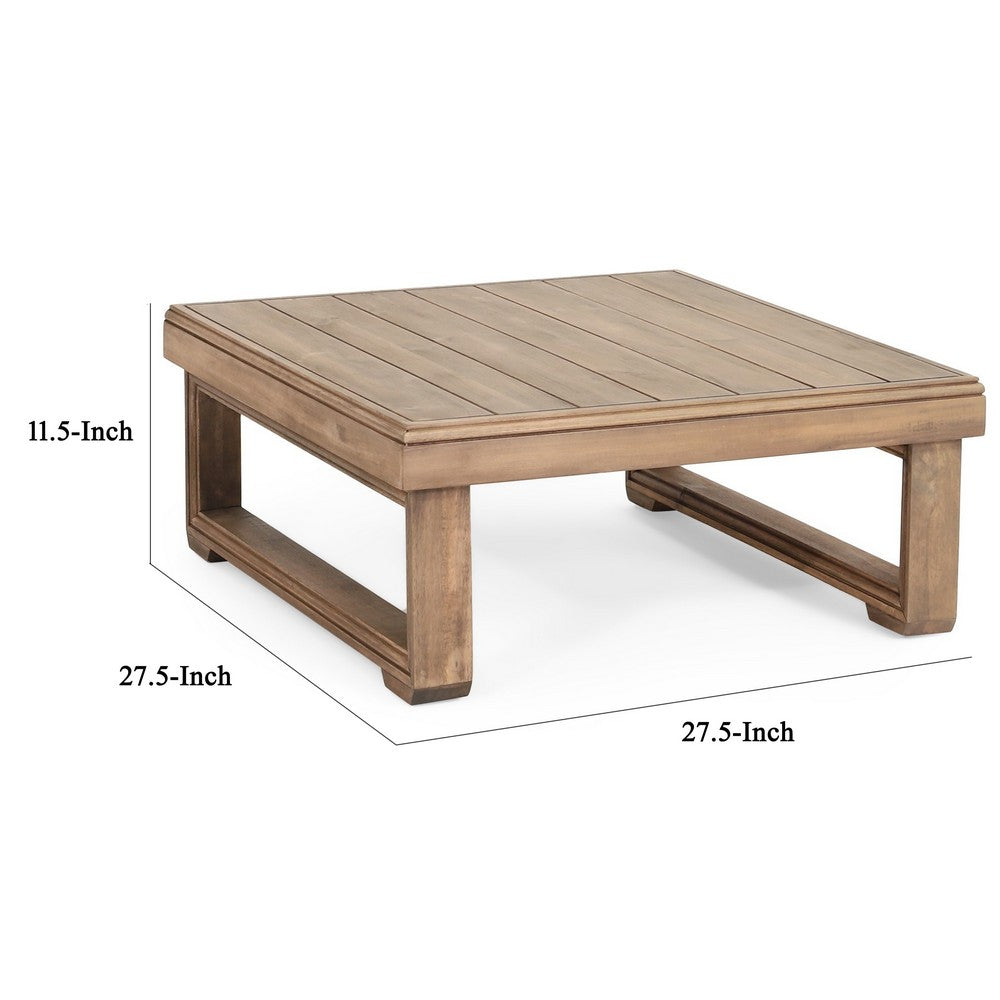Chelsie Outdoor Coffee Table, Slatted Top, Brown Wood, Square 28 Inch -BM325010