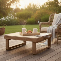 Chelsie Outdoor Coffee Table, Slatted Top, Brown Wood, Square 28 Inch -BM325010