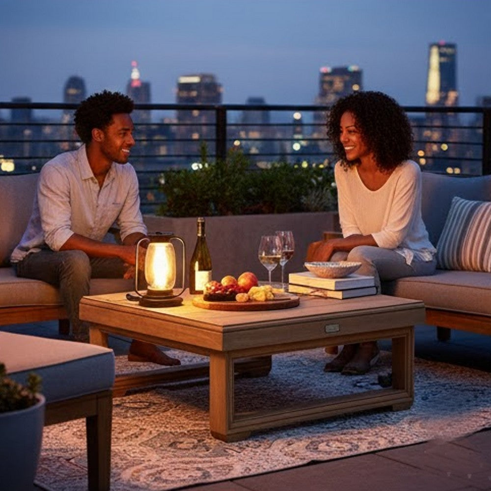 Chelsie Outdoor Coffee Table, Slatted Top, Brown Wood, Square 28 Inch -BM325010