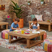 Chelsie Outdoor Coffee Table, Slatted Top, Brown Wood, Square 28 Inch -BM325010