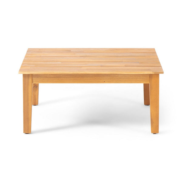 Lizie Outdoor Coffee Table, 30 Inch Square Slatted, Brown Acacia Wood -BM325011
