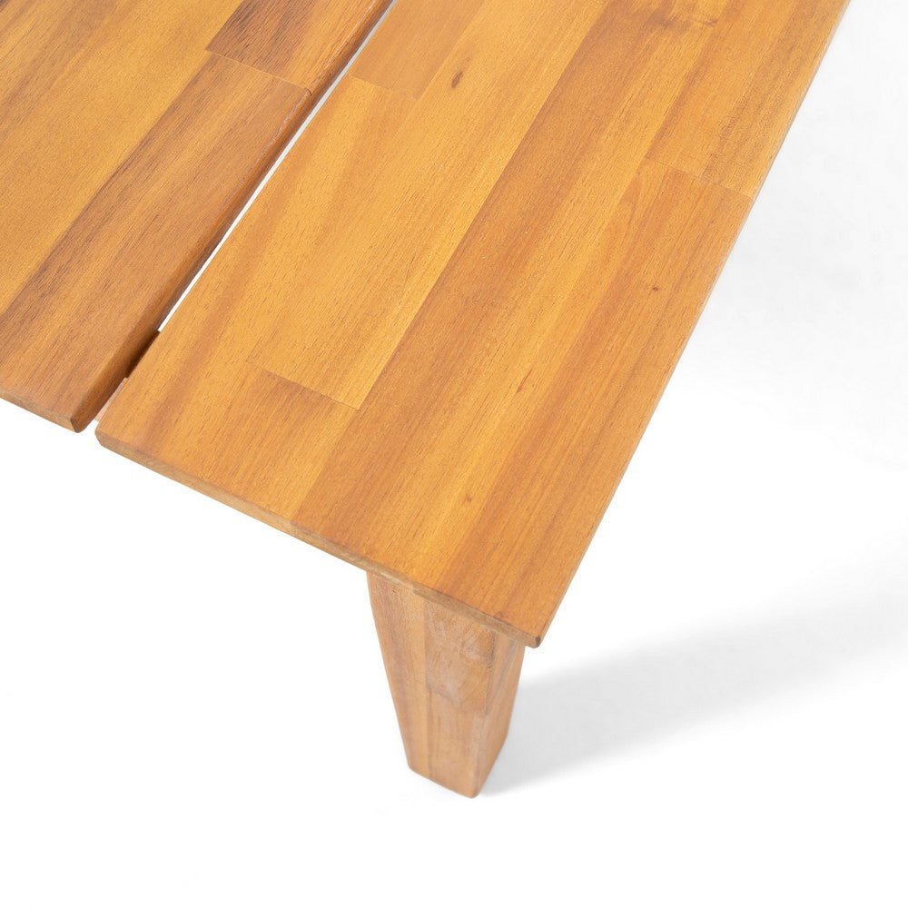 Lizie Outdoor Coffee Table, 30 Inch Square Slatted, Brown Acacia Wood -BM325011