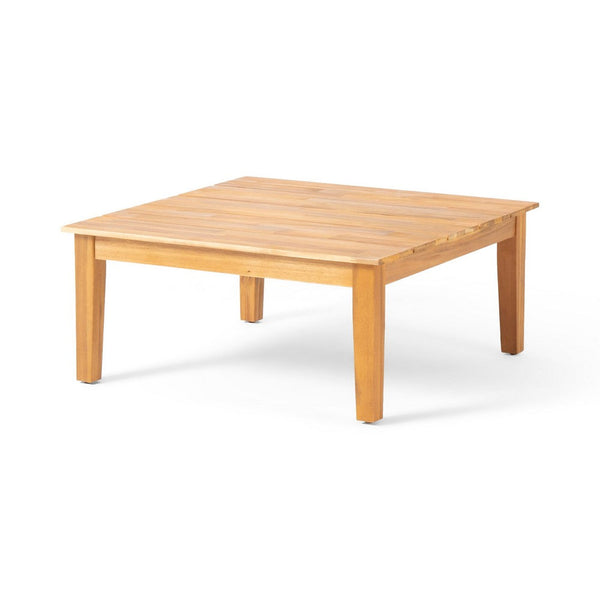 Lizie Outdoor Coffee Table, 30 Inch Square Slatted, Brown Acacia Wood