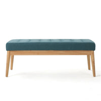 Gisa Ottoman Bench, Teal Blue Fabric Tufted Seat, 44 Inch Brown Wood -BM325012