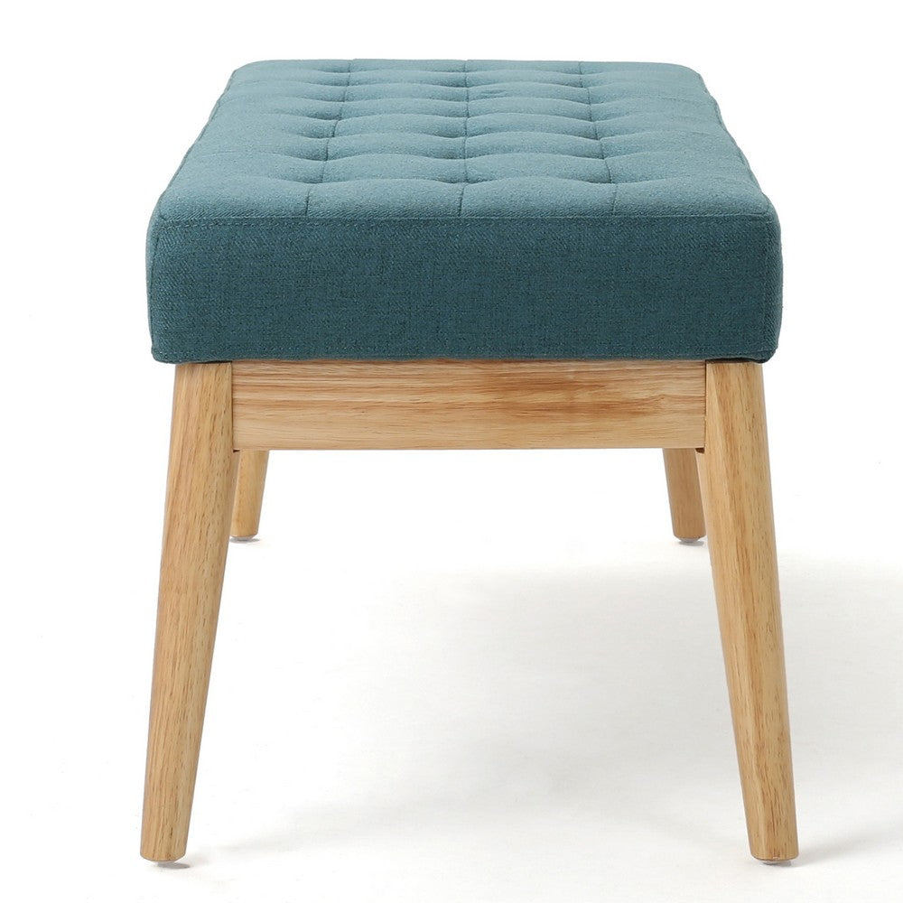 Gisa Ottoman Bench, Teal Blue Fabric Tufted Seat, 44 Inch Brown Wood -BM325012