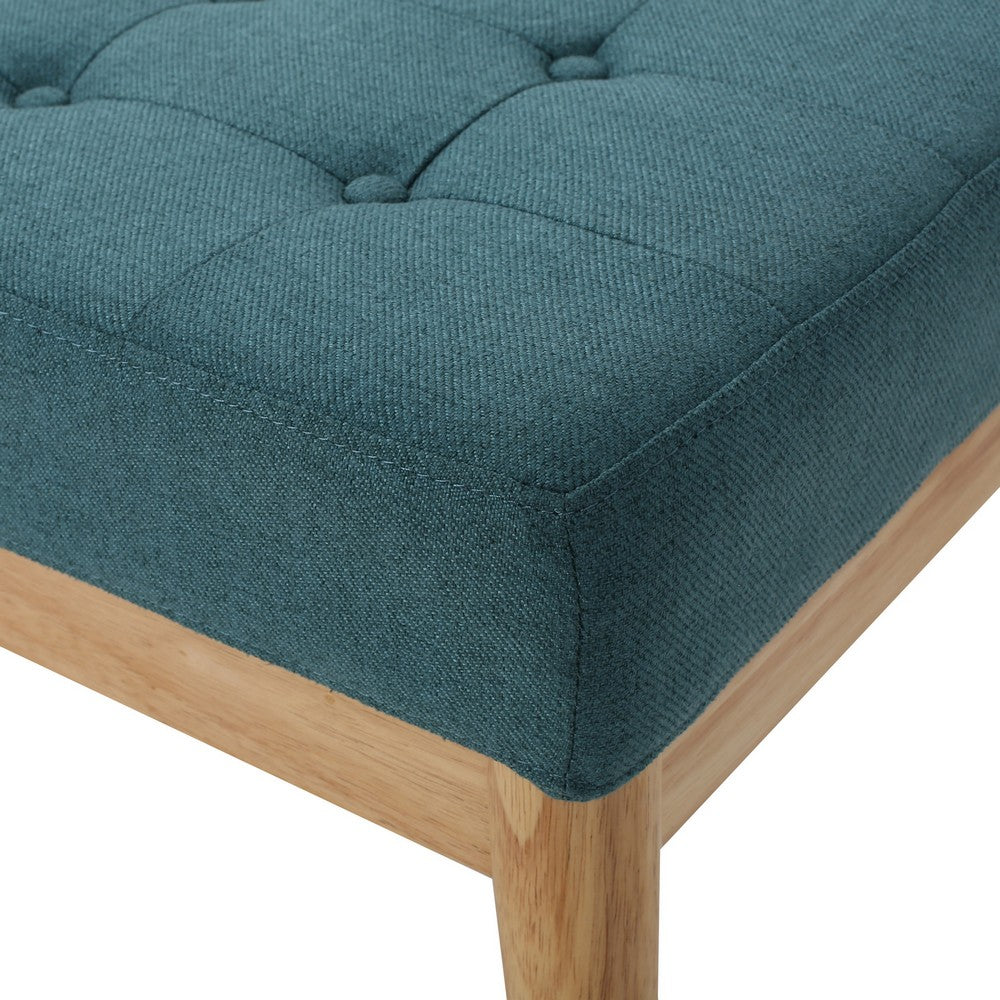 Gisa Ottoman Bench, Teal Blue Fabric Tufted Seat, 44 Inch Brown Wood -BM325012
