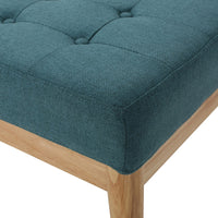 Gisa Ottoman Bench, Teal Blue Fabric Tufted Seat, 44 Inch Brown Wood -BM325012