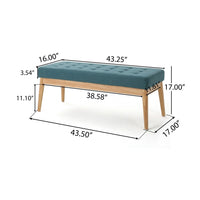 Gisa Ottoman Bench, Teal Blue Fabric Tufted Seat, 44 Inch Brown Wood -BM325012