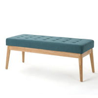 Gisa Ottoman Bench, Teal Blue Fabric Tufted Seat, 44 Inch Brown Wood -BM325012