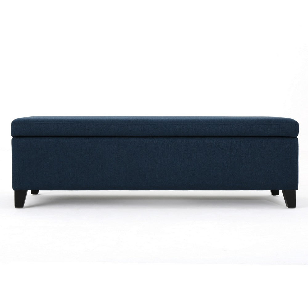 Harry Storage Ottoman Bench, Navy Blue Fabric 51 Inch Solid Birch Wood -BM325013