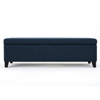 Harry Storage Ottoman Bench, Navy Blue Fabric 51 Inch Solid Birch Wood -BM325013