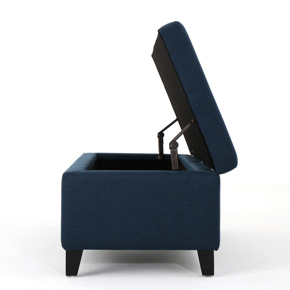 Harry Storage Ottoman Bench, Navy Blue Fabric 51 Inch Solid Birch Wood -BM325013