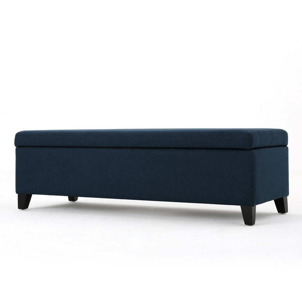 Harry Storage Ottoman Bench, Navy Blue Fabric 51 Inch Solid Birch Wood -BM325013