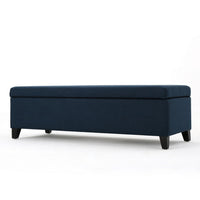Harry Storage Ottoman Bench, Navy Blue Fabric 51 Inch Solid Birch Wood -BM325013