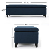 Harry Storage Ottoman Bench, Navy Blue Fabric 51 Inch Solid Birch Wood -BM325013